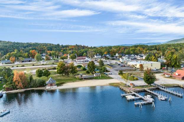 birds-eye view of the town of center harbor from Lake Winnipesaukee